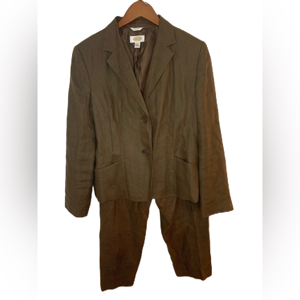 Talbots 100% Linen Suit Women’s Size 14 Brown Lined Pants Jacket Lightweight